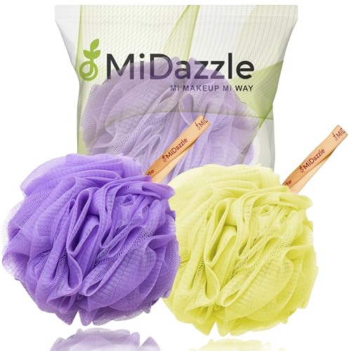 Image of Midazzle Luxury Loofah Bathing Sponge Exfoliator Scrubber for High Lather Cleansing (Pack of 2, Purple & Yellow)