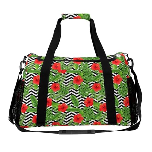 Weekender Overnight Bag for Adults Tropical Palm Leaves Hibiscus Travel Essentials Accessories, Lightweight Portable Laptop Tote, Easy to Carry