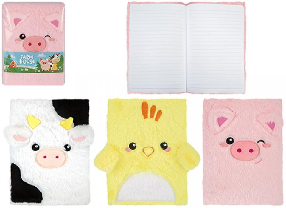 JMS we create smile A5 Plush Notebook Cute Animal Soft Furry Cover Spiral Bound Lined Journal Girls School Diary Gift Stationery Fluffy Assorted Styles Notebook - (FARM PLUSH)