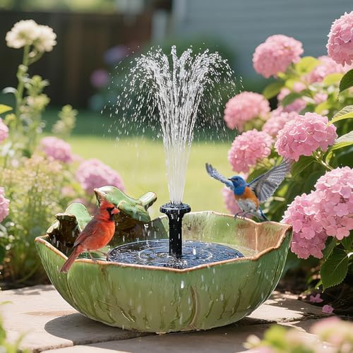 Solar Fountain Ceramic Bird Bath for Outdoors Hummingbird Solar B...