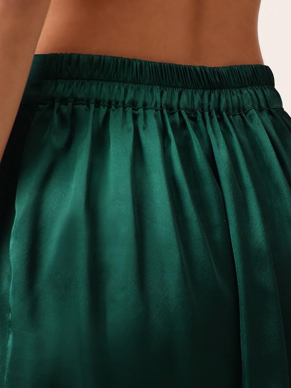 Image of Clovia Women's Chic Basic Satin Long Button Down Top with Dhoti Style Skirt