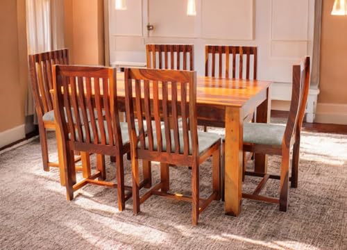 APRODZ Sheesham Wood and Upholstered Epso 6 Seater Dining Table Set for Home and Living Rooms| Dining Furniture | Honey Finish