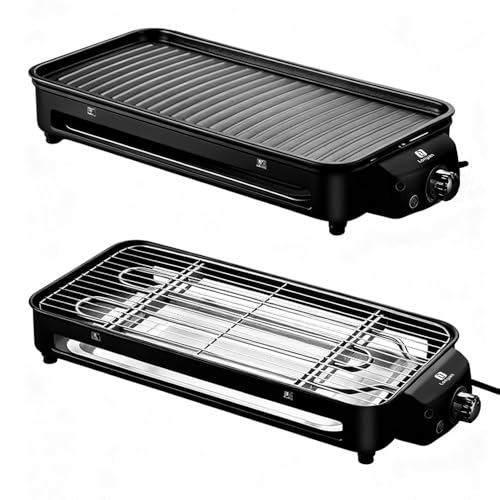 Versátil Churrasqueira Elétrica Portátil 220V Ferro Inox 1500W Alta Potência Desmontável Fácil Limpeza Pouca Fumaça Controle de Temperatura Ótimo Para Casa e Acampamento (Preto, 220V)