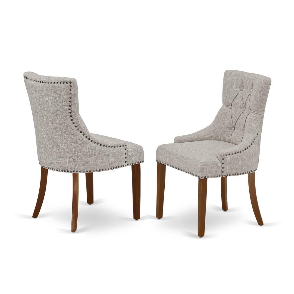 Linen-Upholstered Dining Chair Parsons Style with Legs by Furnifact – Wood, Mahogany, Pack of 2
