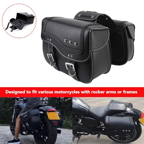 Alforjas para motocicleta 30L de cuero PU impermeable, maletas laterales universales para montar en basculante o portaequipajes, instalación con cuerda ajustable, amplio almacenamiento miniatura 6