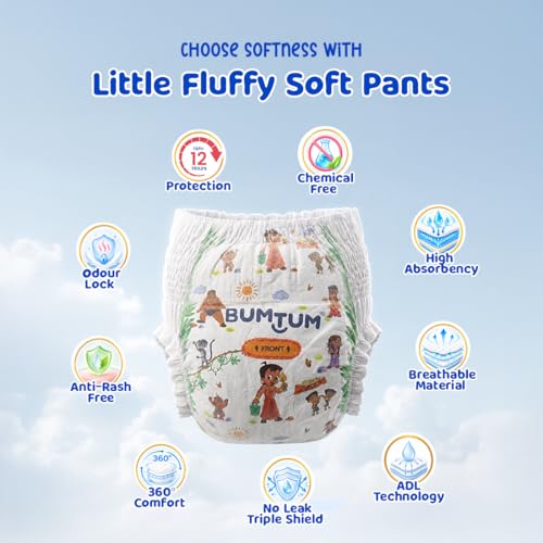Image of Bumtum Chota Bheem Medium Baby Diaper Pants, 64 Count, Leakage Protection Infused With Aloe Vera, Cottony Soft High Absorb Technology (Pack of 2)