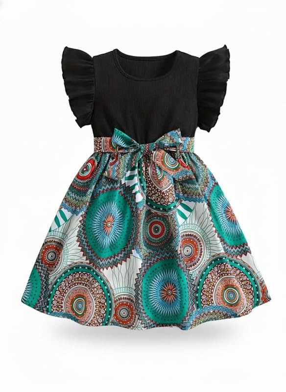 Image of Niren Enterprise Printed Knee Length Sleeveless Round Neck Stylish Girls Party Dress