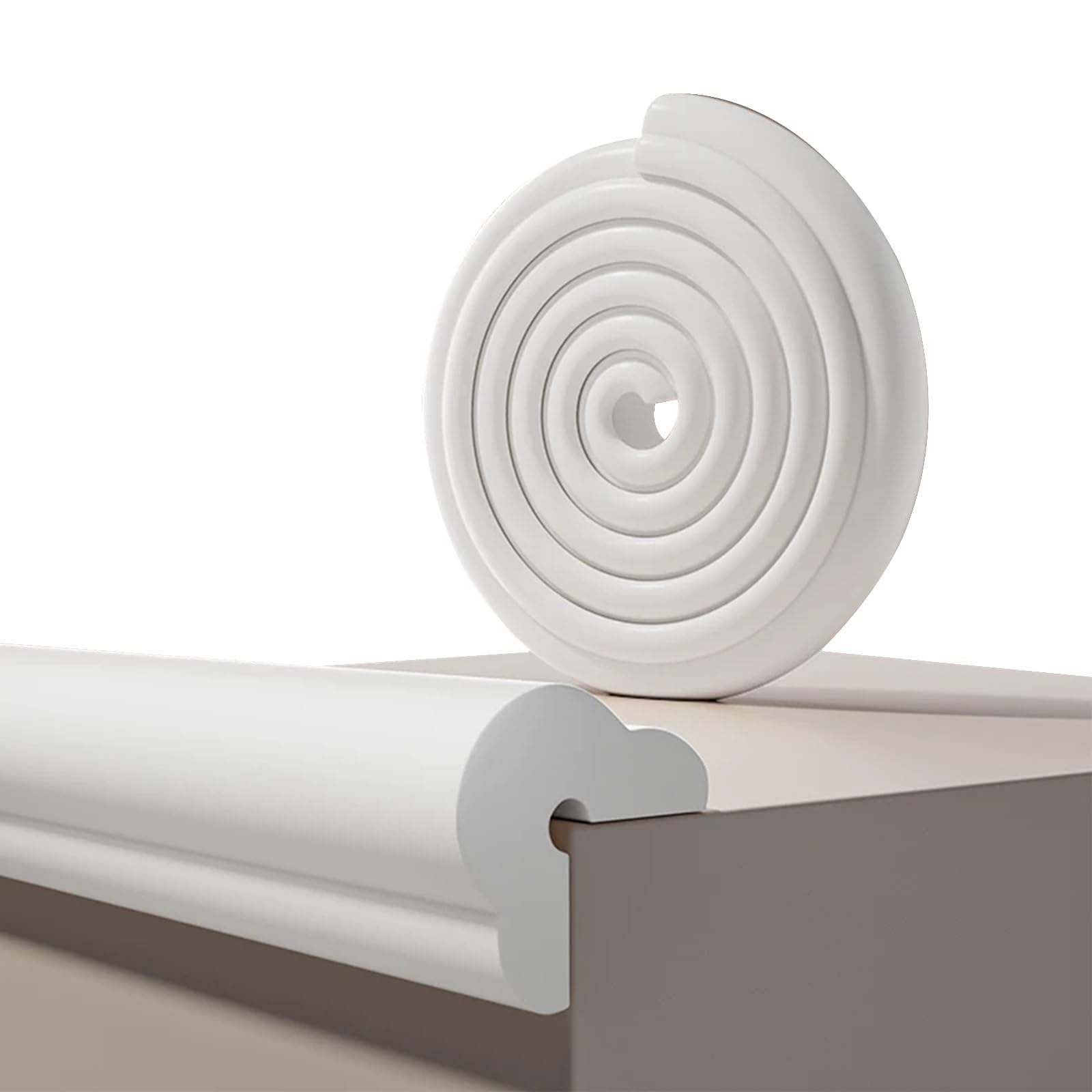 Edge Protector, Self Adhesive Backing, NBR Foam Rubber, Furniture Corner Protectors, Thickened 0.6 In, for Wood, Glass, Marble Surfaces(White,8m/26.2ft)