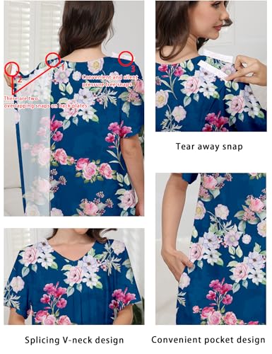 Hospital Gowns for Women Open Back Tear Away Snap Post shoulder Dress Short Sleeve Soft Adaptive Clothing with Pockets2