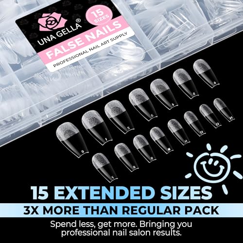 Image of UNA GELLA Gel Nail Tips Coffin Medium 450PCS 15 Sizes Full Cover