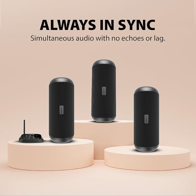 Avantree Harmony 2 & Receiver Bundle - Multi-Room Wireless Speaker System with Bluetooth & Wired Inputs, Set of 3 Speakers with Independent Use, 2 Additional Receiver for Audio Boardcasting