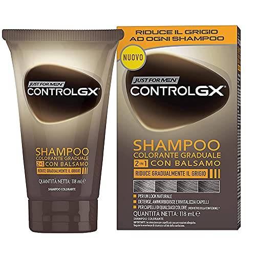 Just For Men Control GX Champú Y Acondicionador para Canas Hombre, Reduce Las Canas Gradualmente en Cada Lavado, Para Todos Los Tonos, 118ml