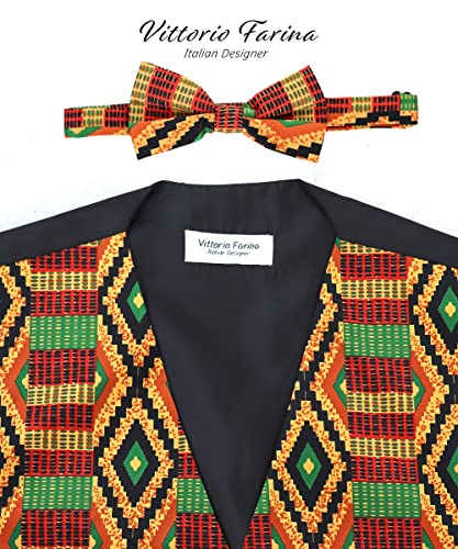 Premium Men’s Vest & Bow Tie 2PC Set - African Kente & Animal Print Vest Set2