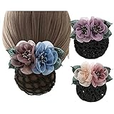 3 Pack Women Silk Flower Hair Clip, Hair Bun Cover, Barrettes Net Snood Hairnet Lace Bow Bow-knot Decor Hair Clip Hairnet (color 4)