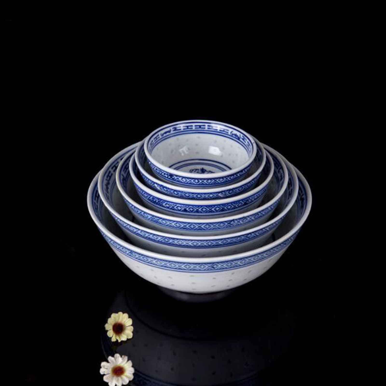 HH-CC Bol Ensemble de 6 Petits Bols à Riz Bleus et Blancs Décorés en Porcelaine Orientale Chinoise Bol Dia & Profond Motif Riz en Céramique Qualité Garantie,5 in/12.5CM