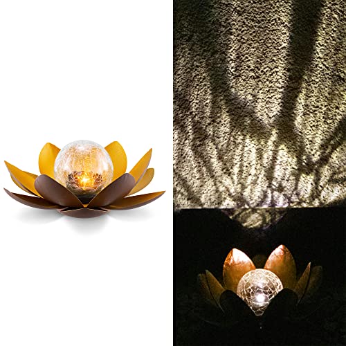 Navaris LED Solar Lotus Laterne - warmweiß wiederaufladbar - Lotusblüte Solarlampe mit tollem Licht durch Bruchglasoptik - Garten Deko Solarleuchte