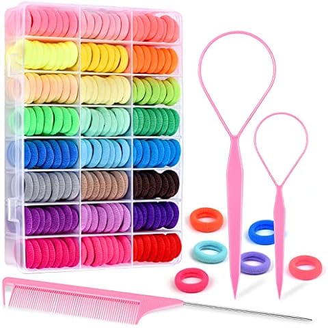 240pcs Baby Hair Ties, IKOCO Soft Seamless Hair Ties No Damage and Topsy Tail Hair Tool, Set of 24 Colors Cotton Ponytail Holders Hair Accessories for Girls Cover