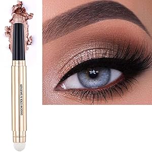 Warm gold Eyeshadow Stick And Sponge Makeup Brush, Smooth Cream Shimmer Shadow Pencil Long Lasting Waterproof Eye Shadow Highlighter, Hypoallergenic Highlighter Multi-Dimensional Eyes Look 03