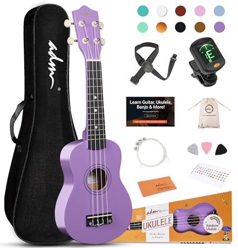 ADM - Ukelele soprano para principiantes de 21 pulgadas, kit de ukelele de madera hawaiana para niños,...