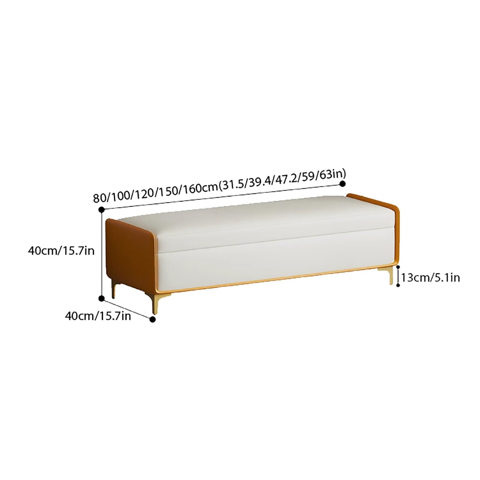 Panca Contenitore Elegante in Pelle, Cassapanca Fondo Letto con Telaio in Legno Massiccio e Gambe in Metallo, Pouf Portaoggetti per Camera da Letto, Soggiorno e Ingresso(C,120cm/47.2in)