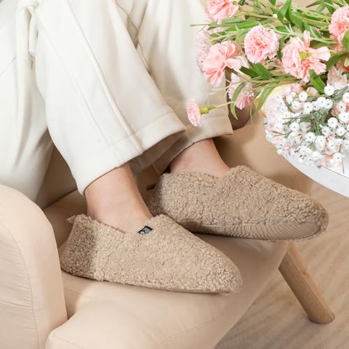 RockDove Set of 2 Pairs - Women's Size 9, Faux Shearling Closed Back Slipper (Beige) Twirl Fleece Fuzzy House Scuff (Pearl White)2