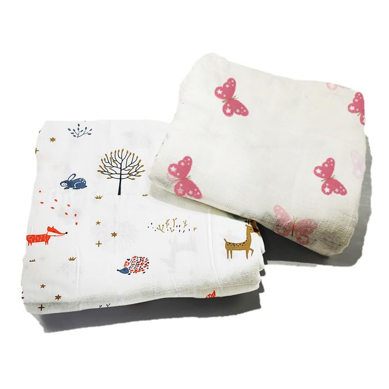 Organic Cotton Muslin Pack of 2 Baby Bath Towel Cotton Cloth Premium Baby Washable, Reusable, Absorbent, Extra Soft 120 X 120 Cm_Kite Star & Animal