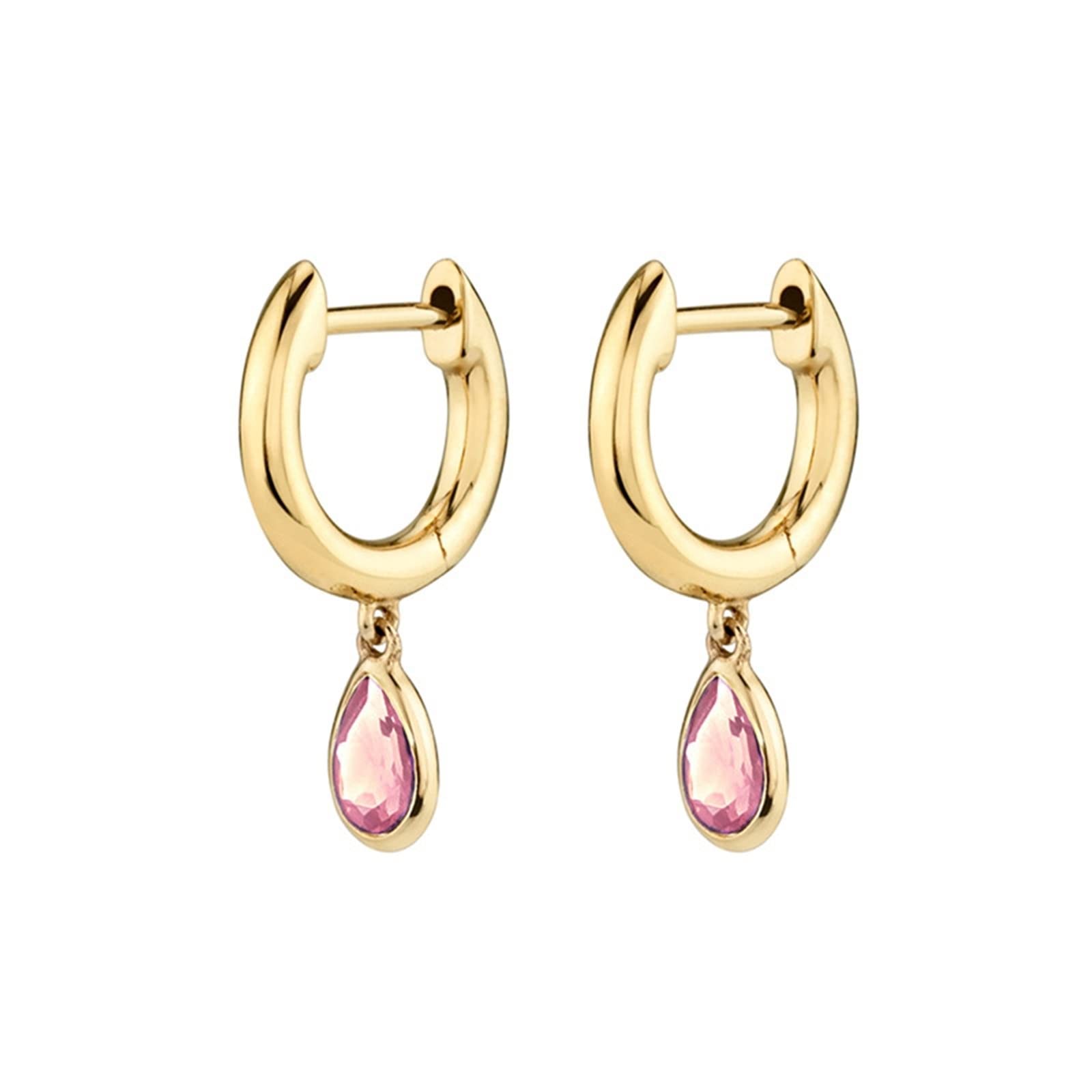 SkcessHoop Sterling Silver Earrings for Women, Cool Earrings for Teen Girls Elegant Cubic Zirconia Pink Hidden-Snap-Posts Ladies Earrings