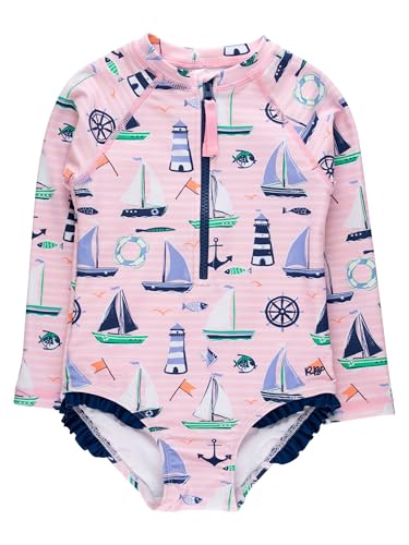 Image of RuffleButts Girls One Piece Rash Guard Baby Swimsuit UPF 50+ Sun Protection