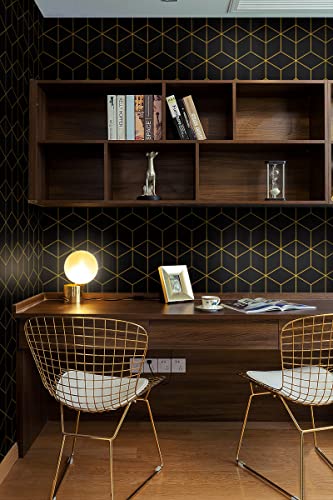 Peel And Stick Wallpaper Gold And Black Contact Paper Geometric Wallpaper Self Adhesive Removable Wallpaper For Walls Covering Vinyl Rolls 118"X17.7" #TOP5