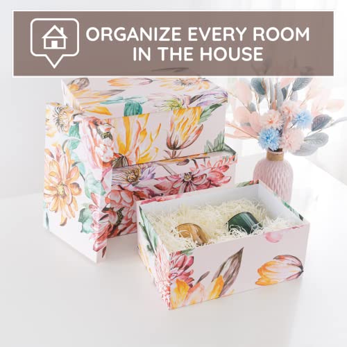 Soul & Lane Decorative Cardboard Boxes With Lids For Home Décor Beauty In Bloom - Set Of 3: Floral Nesting Gift Boxes, Large Paperboard Storage Boxes For Organizing, Memory Boxes For Keepsakes #TOP6