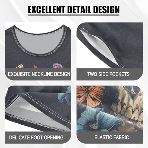 ALAZA Vintage Skull Flowers and Butterfly Pajama Set Short Sleeve Sleepwear Soft Lounge Nightwear4