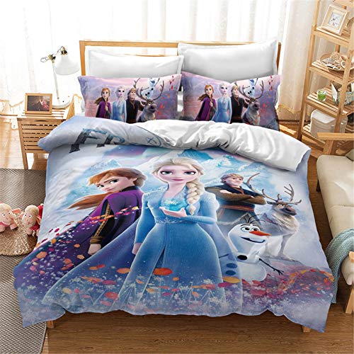 Bfrdollf La Reine des Neiges Parure de lit fille et taies d'oreiller Impression 3D en microfibre pour adolescents (200 x 200 cm, 24) Cover