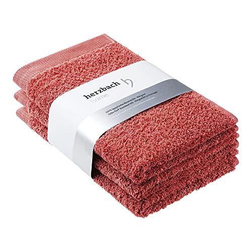 Coffret de 3 Serviettes HERZBACH HOME pour invités de 30 x 50 cm (Rouge Corail) de Haute qualité | Douces et absorbantes | Elles sont en 100 % Coton Naturel égyptien (600 g / m²) Cover