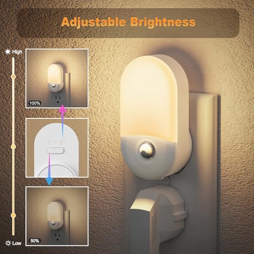 Image of JandCase Motion Sensor Night Light, 2 Pack Motion Activated Night-Lights, 3000K Warm White LED Night Lights Plug into Wall, 30 /60LM Adjustable Brightness, for Kids Adults Bathroom Bedroom
