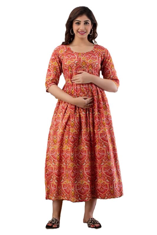omsha Women's Cotton Floral Printed Anarkali Maternity Kurti for Women Cotton Styl-01-picture-17