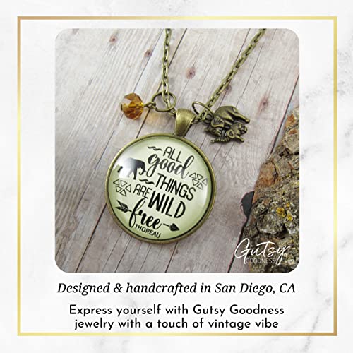 Gutsy Goodness PRNE36005078 Wild And Free Necklace Good Things Thoreau Quote Elephant Jewelry 36 Inch thumb #3