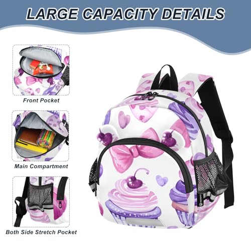 Kid's Backpack for Boys & Girls Toddler Bag Heart Candy and Cupcakes Backpack with Safety Leash4