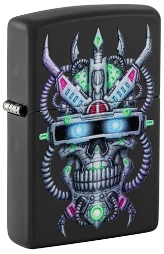 Image of Zippo Black Matte- Cyber Skull Design with Futuristic Circuitry, Refillable, (BIS Certified)