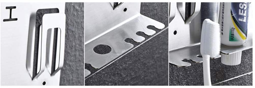 Elegante Portaspazzolino da Bagno in Acciaio Inox Mensola per spazzolino/dentifricio a Parete Supporto per spazzolino a Ventosa Compatto