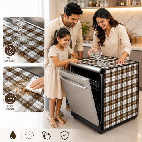 Image of Waterproof Dishwasher Cover for 12 to 15 Place Setting | Suitable with Bosch, LG, IFB, Hafele, Faber & More | Dustproof Appliance Protector Zip Cover Universal Fit-(63X63X88cms Design 11)