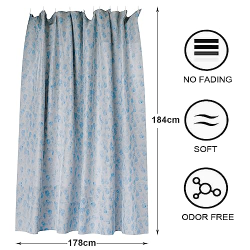 Image of Kuber Industries Shower Curtain | Water Drop Design Peva Curtain for Bathroom | Shower Curtain for Bathroom | Bathroom Shower Curtain with Hooks | 6 Feet | Blue