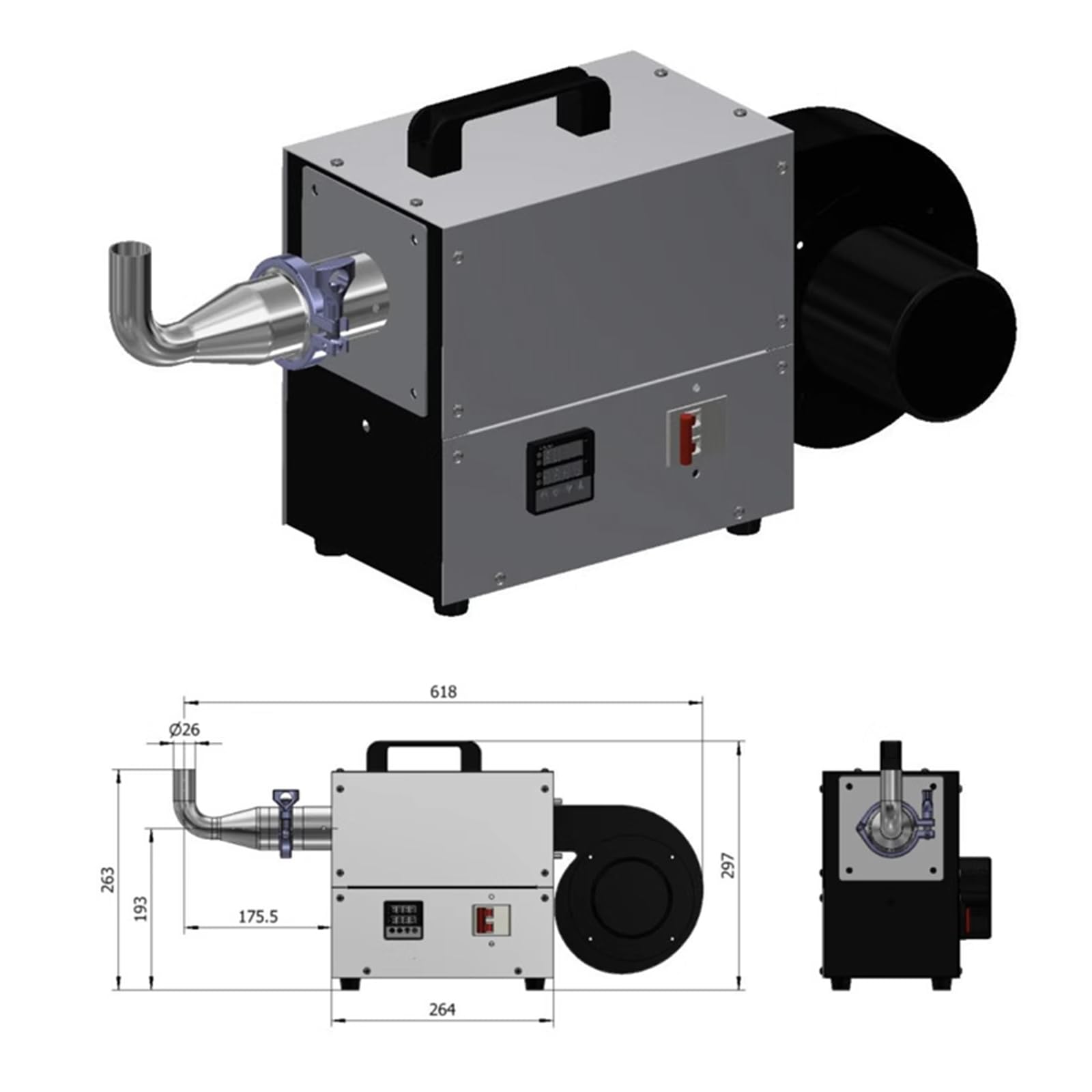 Décapeur thermique pour gaines thermorétractables - Décapeur thermique intelligent - Sortie d'air en forme de U / genou - Température réglable - Volume d'air : 198 m³/h - Pression du vent : 298