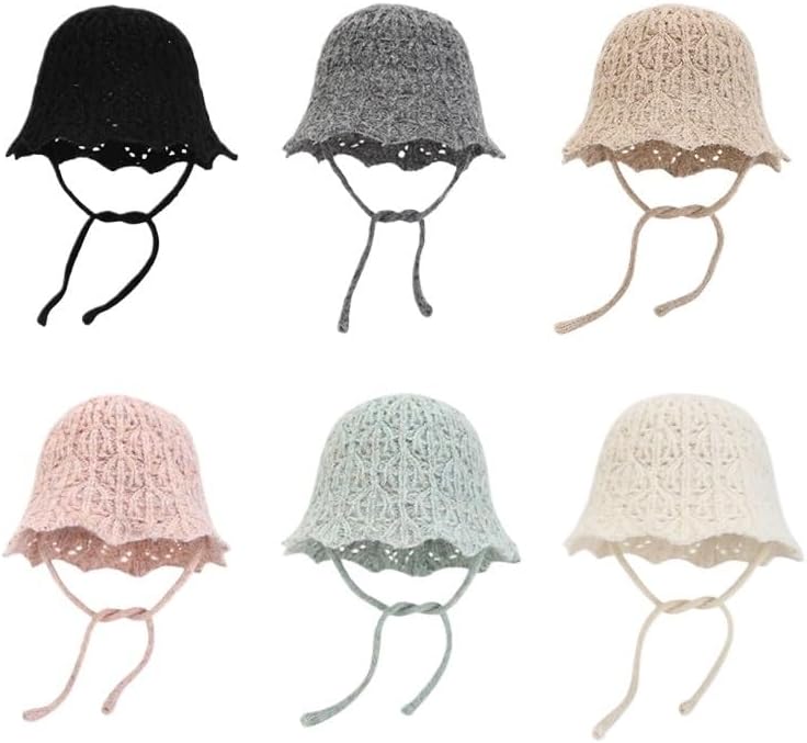 Knitted Hollow Woven Fisherman Hat Women's Round Top Woolen Bucket Flower Pot