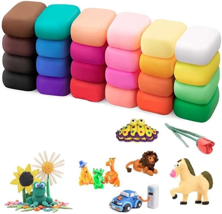 Juego de arcilla de secado al aire de 24 colores, arcilla de espuma para niños, kit de arcilla para modelar, arcilla ultraligera y suave, segura y