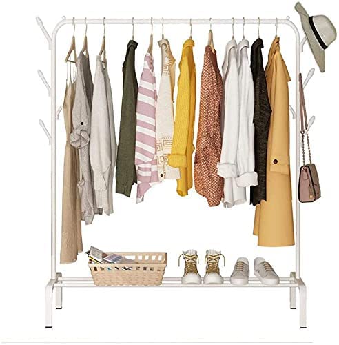 Image of Owme Heavy Duty Metal Garment Rack with Wheels | Portable Clothes Hanging Stand | Rolling Clothing Rack for Bedroom, Laundry & Retail Store | Space Saving Cloth Stand - WHITE