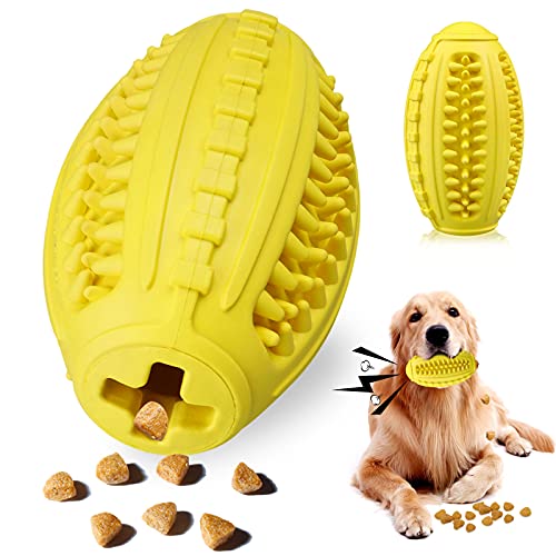 Banooo Jouet à mâcher pour chien - Balle à friandises pour chien - Jouet couineur résistant avec saveur de lait - Pour chiens de taille moyenne et grande (jaune) Cover