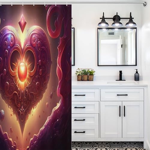 Rideau de douche coeur rouge 122x183 cm en polyester imperméable - 5