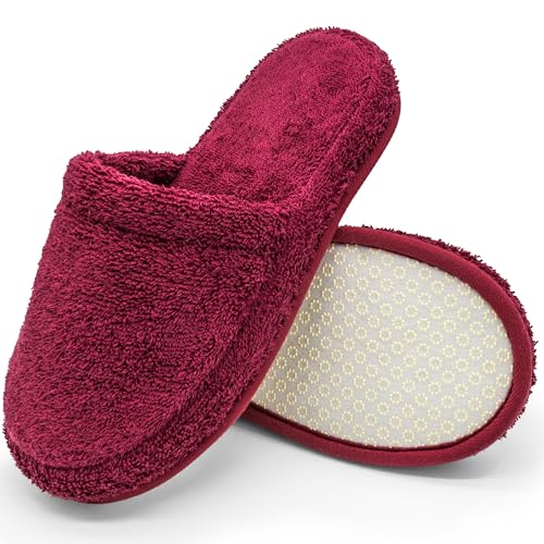 jazzylab Ciabatte da bagno in spugna – Pantofole per ospiti in cotone con memory foam, antiscivolo, lavabili – Per sauna, hotel, spa – Bordeaux, 43-46, BU-2