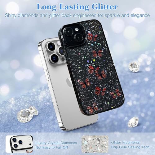 Image of VONZEE for iPhone 15 Clear Glitter Butterfly Case, Cute Bling Sparkle Shiny Soft TPU Bumper Shockproof Women Girls Slim Protective Phone Cover for iPhone 15 6.1 inch,Black