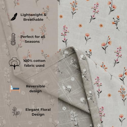 Image of Florida Reversible Cotton Dohar - Single Size (220x160 cm, 90 GSM, Orange Floral Pattern), Soft & Lightweight Blanket for All Seasons, Breathable & Skin‑Friendly Fabric